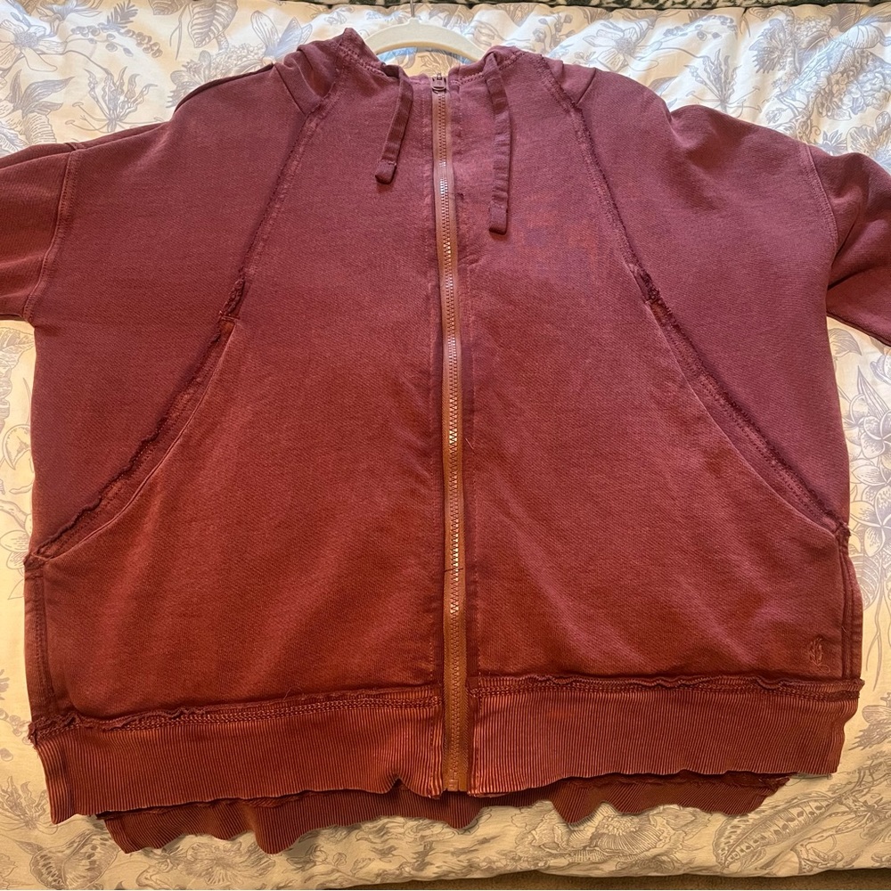 Free People Maroon Zip-Up Jacket